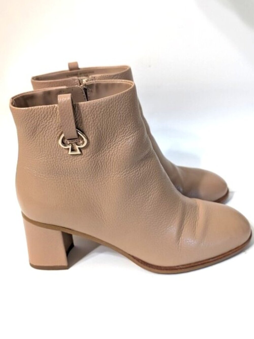 KATE‎ SPADE NEW YORK Women's Uptown Pebbled Leather Block Heel Booties Tan 6.5B